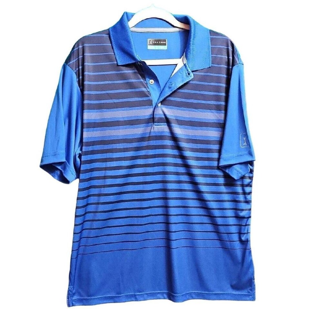 PGA Tour Golf‎ Polo Mens Large Blue Striped